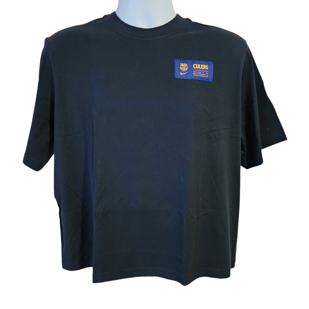 Nike FC Barcelona Culers T-Shirt Women's Medium Black Soccer Loose Fit Tee
